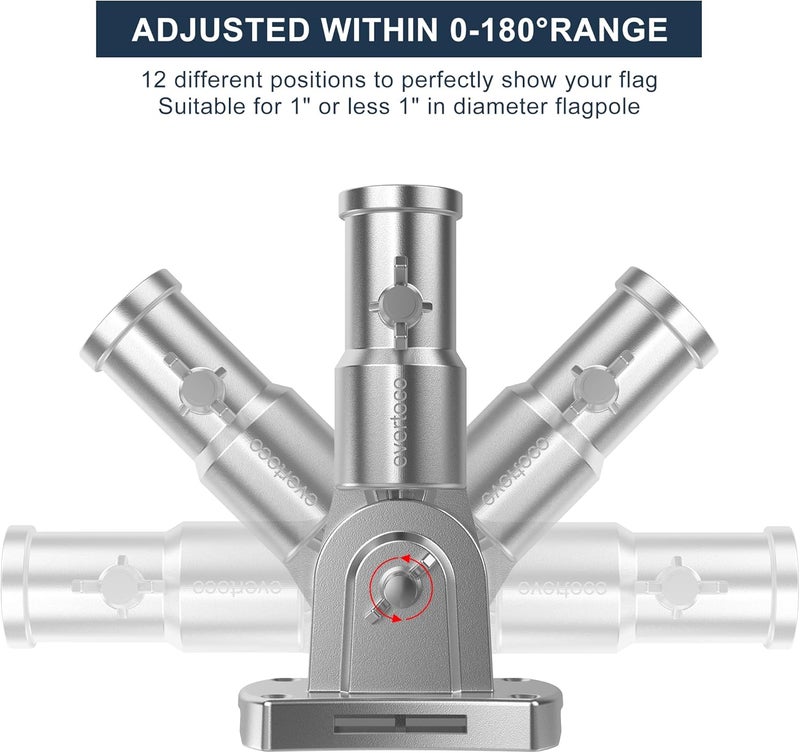 evertoco Heavy Duty T304 Stainless Steel Flag Pole Bracket - 180° Adjustable Flag Pole Holder for House with Two Installation Methods, Flag Holder for 1" Inner Diameter Pole, Wind Resistant &Rust Free - Image 2